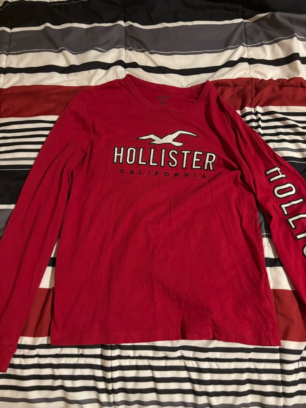 Hollister Bright Red Crewneck Tee with Logo Print